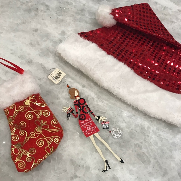 Other - 🎁 Glitzy Girl ornament, Santa hat & stocking